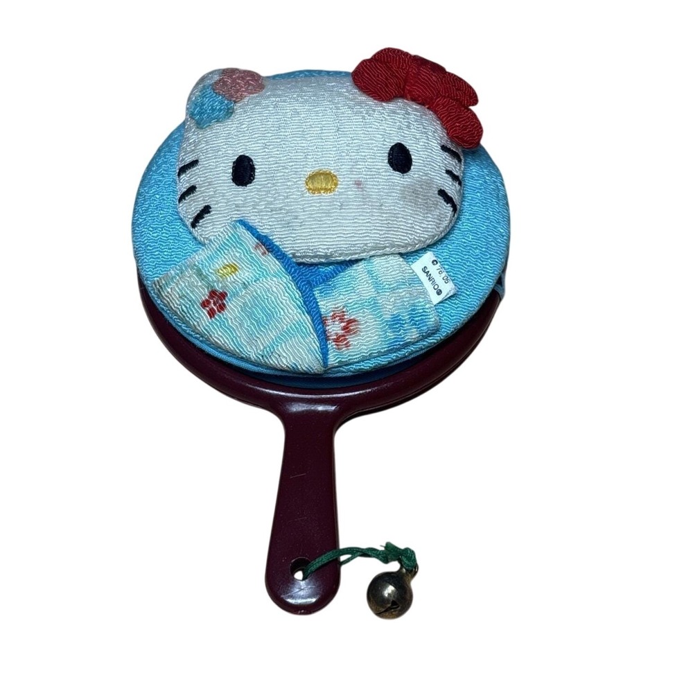 Sanrio Hello Kitty Hand Mirror Blue Burgundy Vintage 3D Plush Kimono